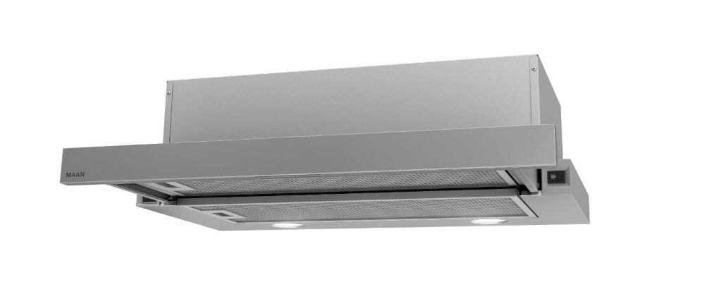 MAAN-Corona-50-Satyna okap funkcjonalny elegancki kuchenne wnętrze wyciąg pochłaniacz prędkość praca oświetlenie ledowe sterowanie