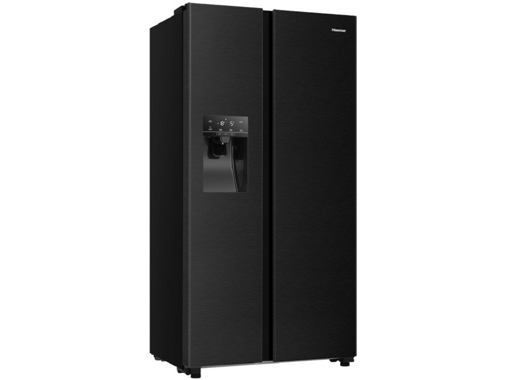 Lodówka HISENSE RS650N4AF2 Side by Side Kostkarka czarna wyglad front wyswietlacz