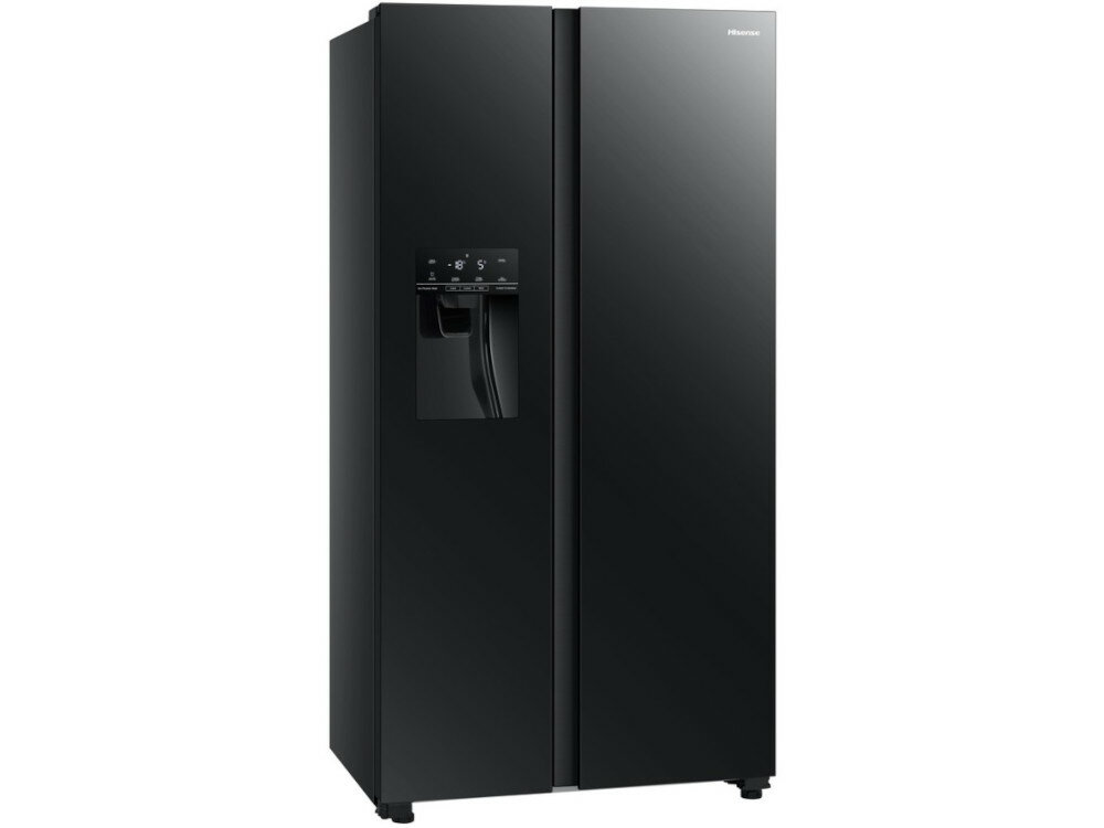 Lodówka HISENSE RS694N4GBE Side by Side Kostkarka czarna wyglad front wyswietlacz