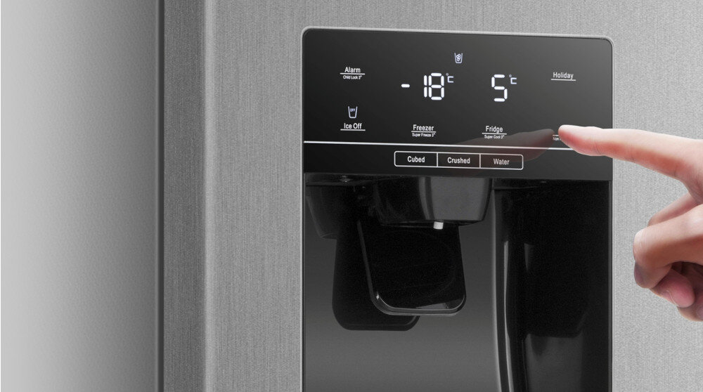 LODÓWKA HISENSE RS650N4AC2 sterowanie elektroniczne panel ustawienia funkcje kostki lodu mrożenie woda dyspenser