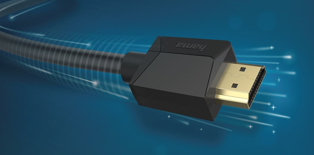 Kabel HDMI - HDMI HAMA 1 m - Profesjonalne połączenie, kabel hdmi na niebieskim tle