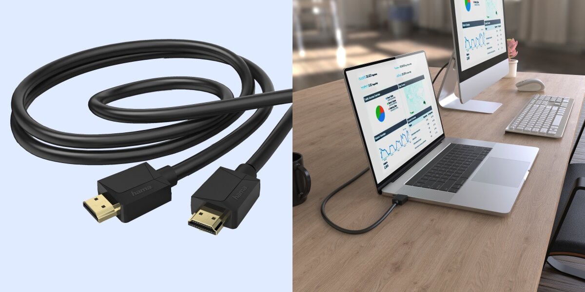 Kabel HDMI - HDMI HAMA 2 m - Stabilne i szybkie połączenie, HDMI 2.1, eARC, laptop podłączony kablem hdmi do monitora