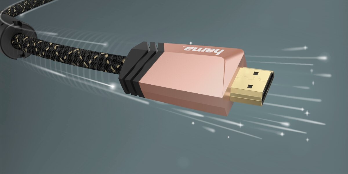 Kabel HDMI-HDMI HAMA 3 m - Kinowe wrażenia w domu, kabel HDMI na szarym tle