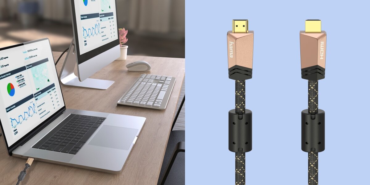 Kabel HDMI-HDMI HAMA 3 m - Szeroka kompatybilność, format 21:9, 3D, HDMI™ 2.0b, laptop podłączony do ekranu poprzez kabel HDMI