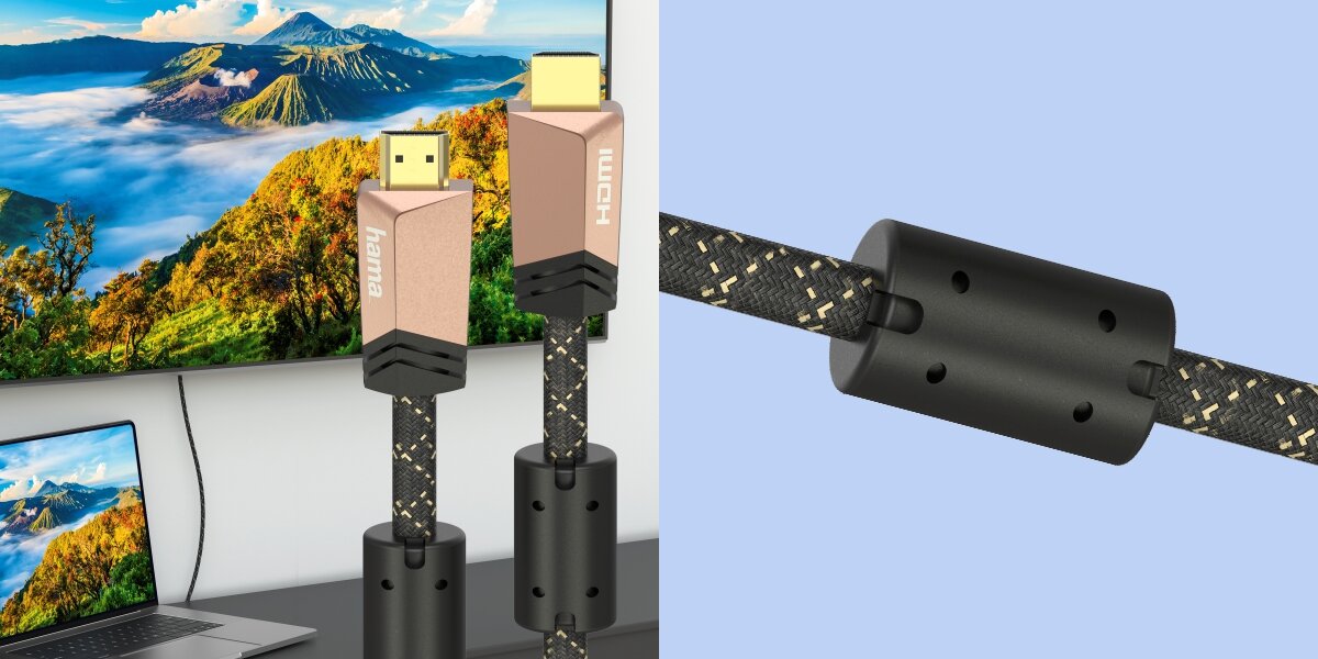 Kabel HDMI-HDMI HAMA 1.5 m - Jakość obrazu 4K UHD, HDR, ARC, telewizor podpięty do laptopa kablem HDMI