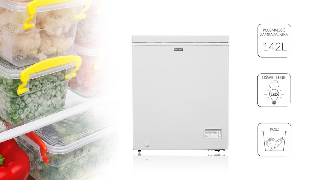 Zamrazarka MPM 145-SK-10E elektroniczny panel sterowania oswietlenie LED pojemnosc 142l