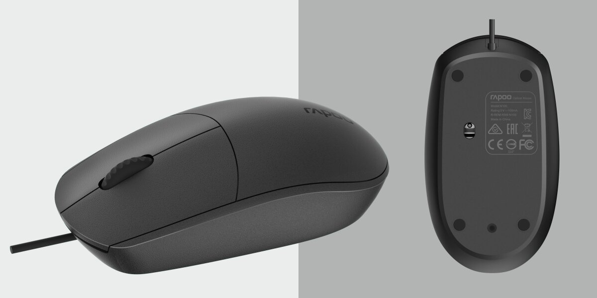 RAPOO N100 sensor optyczny 1600 DPI = mysz od góry i od dołu