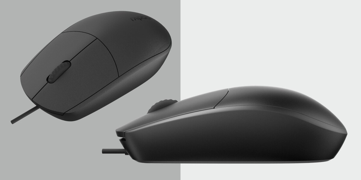 RAPOO N100 plug and play systemami Windows i Mac OS - mysz od gory na jasnym tle