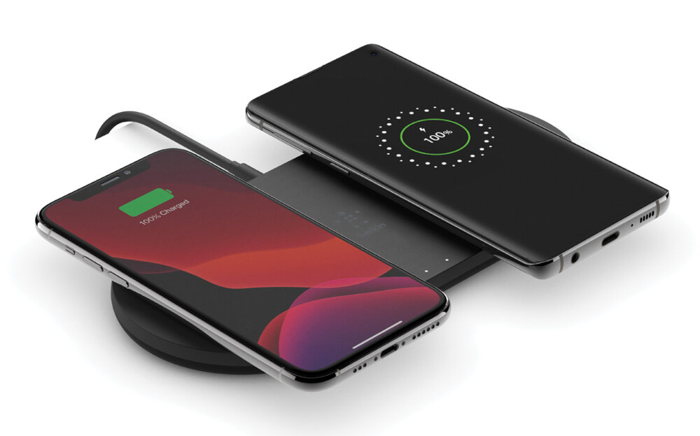 Ładowarka indukcyjna BELKIN Boost Charge Charging Dual Pads 15W podwójna podkładka ładująca moc komfort wygoda jednoczesne dwa urządzenia