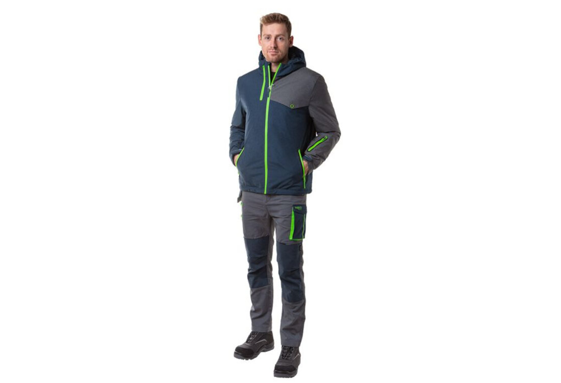 Spodnie robocze NEO 81-227-XL (rozmiar XL/54) osoba stoi na białym tle prezentacja lifestyle wygląd
