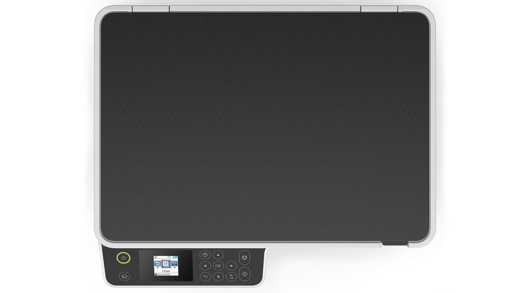 Urządzenie wielofunkcyjne EPSON EcoTank M2120 Wi-Fi prezentacja urządzenia od góry na białym tle prosta obsługa i eksploatacja