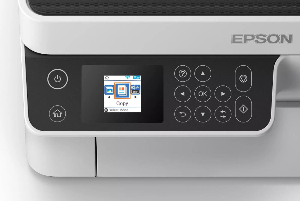 Urządzenie wielofunkcyjne EPSON EcoTank M2120 Wi-Fi zbliżenie na wyświetlacz urządzenia kolorowy wyświetlacz LCD 3,7 cm wygoda