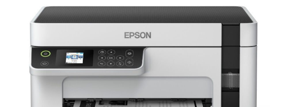 Urządzenie wielofunkcyjne EPSON EcoTank M2120 Wi-Fi zbliżenie na górną część urządzenia bezprzewodowe połączenie Wi-Fi wygoda pracy bez kabli USB-B