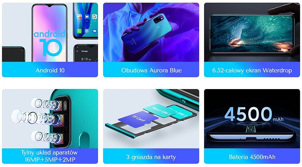 Smartfon ULEFONE Note 9P aparat wydajny procesor ram pamięć bateria czytnik linii papilarnych blokady ekran rozdzielczość szkło