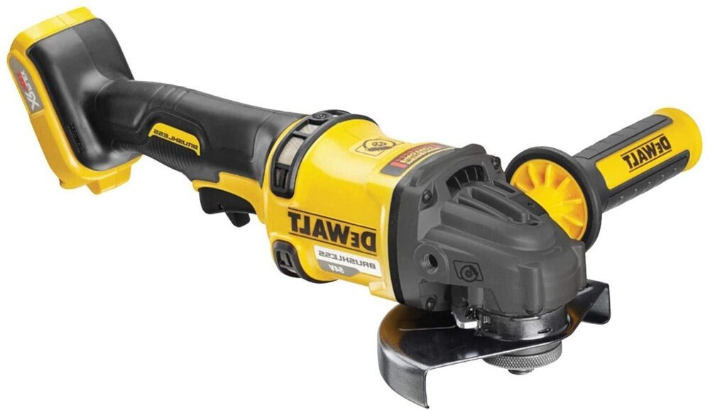 Szlifierka kątowa DEWALT DCG418N 2-pozycyjna rekojesc boczna blokada wrzeciona szybka i latwa wymiana tarcz wygoda sterowalnosc