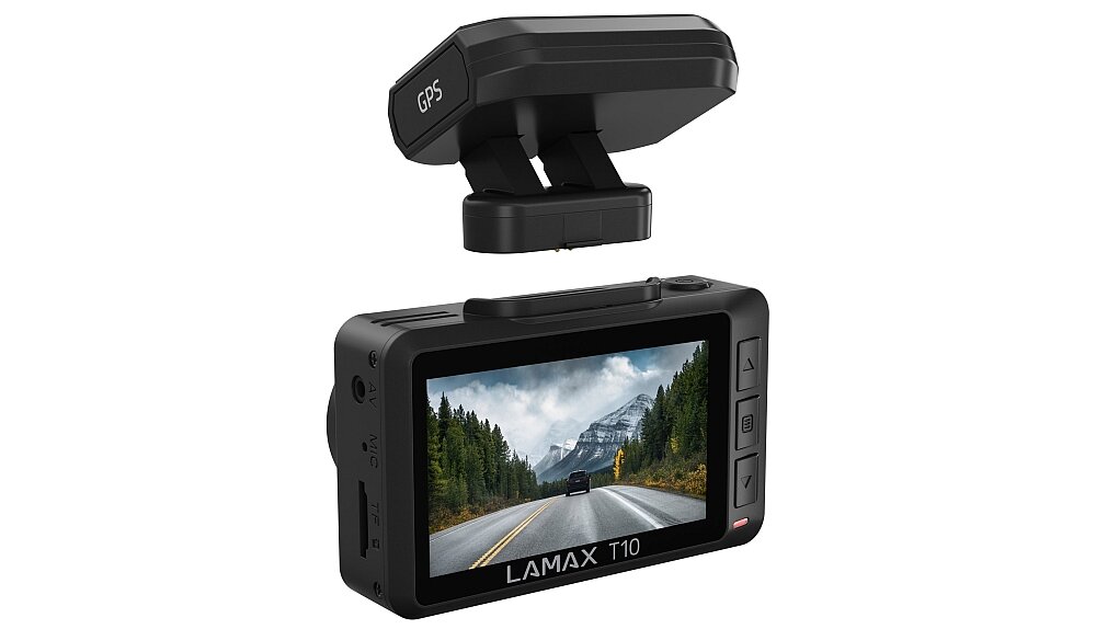 Wideorejestrator LAMAX T10  obraz obiektyw droga samochód jazda film rozdzielczość ekran monaż led 
