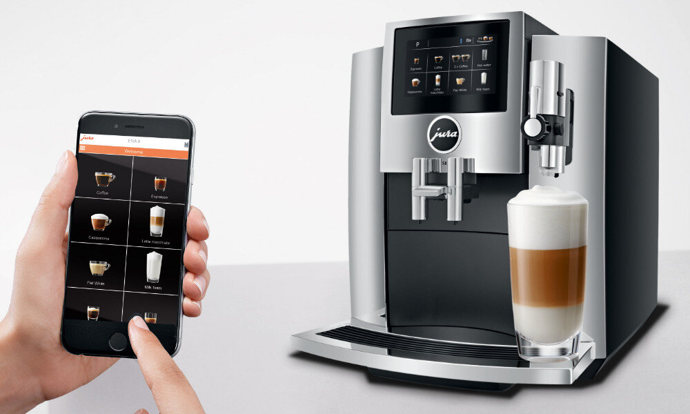 Ekspres JURA S8 Chrome (EA) JURA Operating Experience (J.O.E.®) smartfon obsługa informacja dostep kawy komunikaty