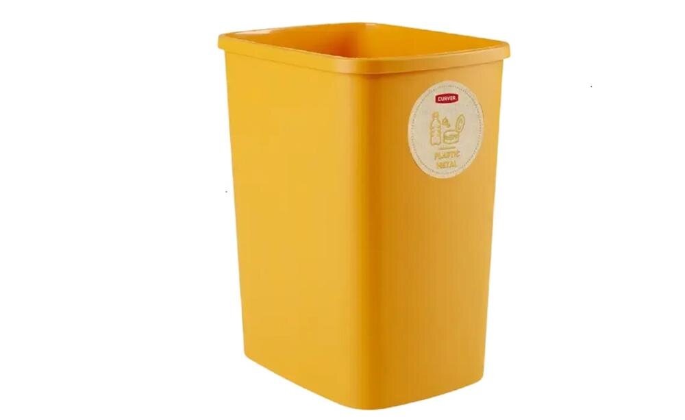 CURVER Eco Friendly 249842 żółty kosz segregacja metal tworzywo sztuczne kapsle zakrętki słoik folia karton zgnieciona butelka