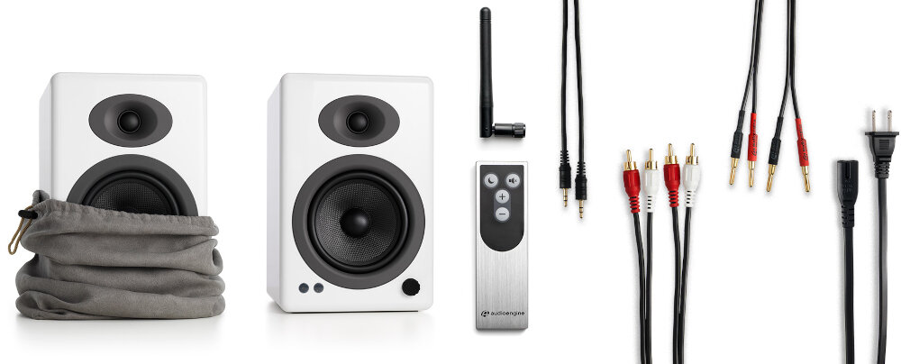Kolumny głośnikowe AUDIOENGINE A5+ BT dźwięk bezprzewodowy kompatybilnośc aplikacja urządzenie brzmienie