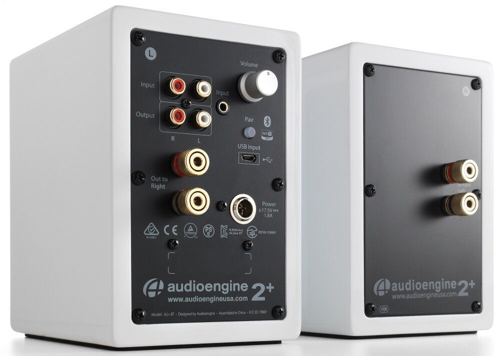 Kolumny głośnikowe AUDIOENGINE A2+ brzmienie bezprzewodowe łącze złącza dźwięk wszechstronność obsługa instalacja design jakość wykonanie opakowanie zestaw