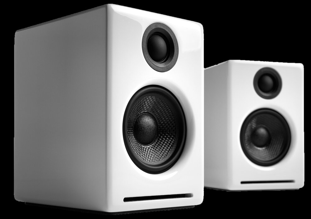 Kolumny głośnikowe AUDIOENGINE A2+ brzmienie bezprzewodowe łącze złącza dźwięk wszechstronność obsługa instalacja design jakość wykonanie opakowanie zestaw