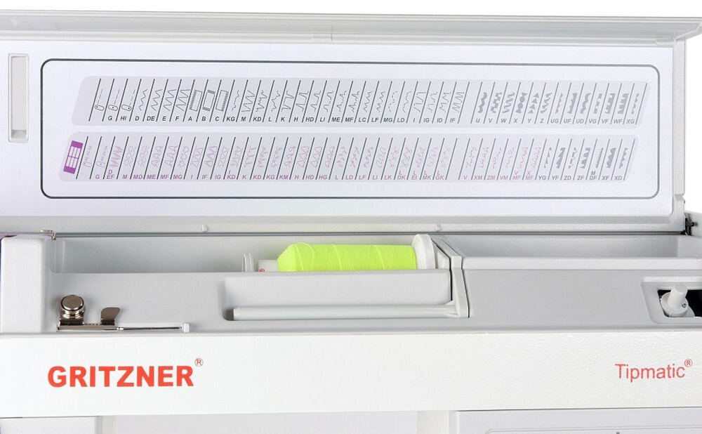 Maszyna do szycia GRITZNER Tipmatic 1037 211 programów ściegowych proste i zaawansowane projekty ściegi użytkowe ozdobne elastyczne owerlokowe ściegi kryte estetyczne podwijanie materiału elastyczne ściegi ułatwienie szycia rozciągliwych tkanin 