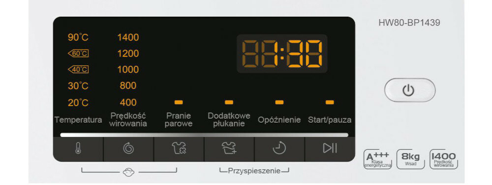 Pralka HAIER HW80-BP1439N wyświetlacz