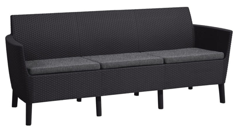 Zestaw mebli ogrodowych KETER Salemo 238590 Grafitowy sofa z 3 miejscami opływowy ponadczasowy kształt wymiary 187x67x76 cm składanie mebli na zatrzaski