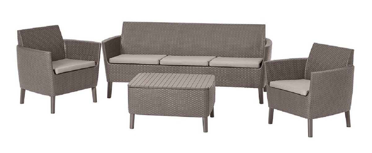 Zestaw mebli ogrodowych KETER Salemo 253202 Cappuccino ekskluzywny zestaw mebli ogrodowych stolik do kaway potrójna sofa dwa fotele wygodna w nowoczesnym stylu