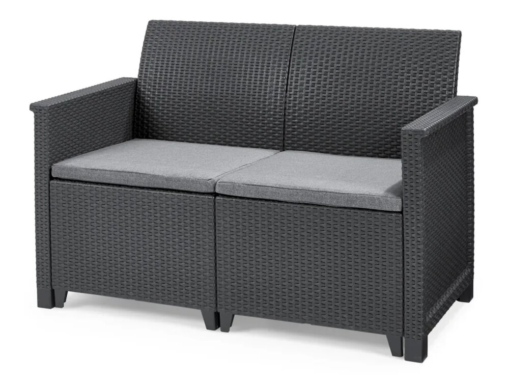 Zestaw mebli ogrodowych KETER Emma 246157 Cappuccino sofa na białym tle podwójna sofa odpowiednie warunki do spokojnego relaksu wymiar 65 x 113 x 74 cm obciążenie do 220 kg