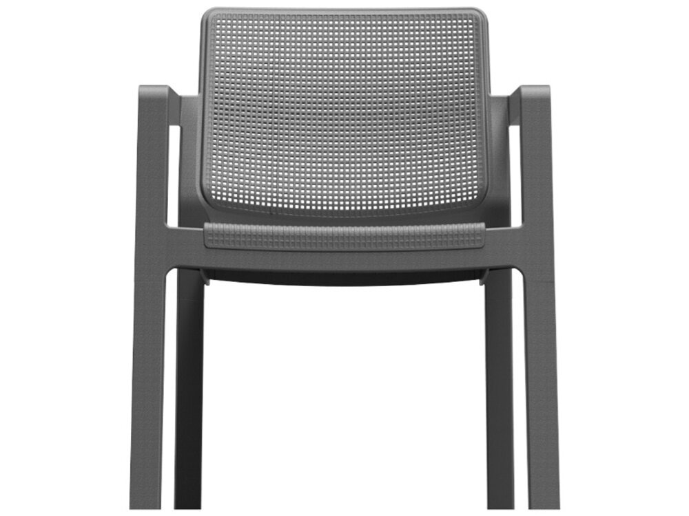 Zestaw mebli ogrodowych KETER Emily Balcony Set 247062 Grafitowy fotel na białym tle widoczny od przodu dwa fotele o wymiarach 75 x 68 x 64 cm każdy eleganckie siatkowe wykończenie ergonomiczny kształt odpowiednia wysokość oparcia wygodny wypoczynek