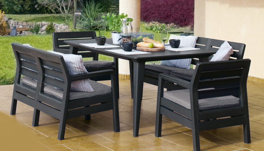 Stolik ogrodowy ALLIBERT Lima 160 226533 Cappuccino prosta uniwersalna forma duży blat wymiary 157 x 98 x 74 cm obciążenie do 50 kg