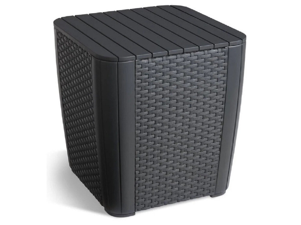 Stolik ogrodowy KETER Luzon 241664 Grafitowy płaskiblat stołu blat stołu imituje deski odporność na uderzenia i zmienne warunki pogodowe wymiary 57 x 57 x 43 cm obciążenie do 75 kg