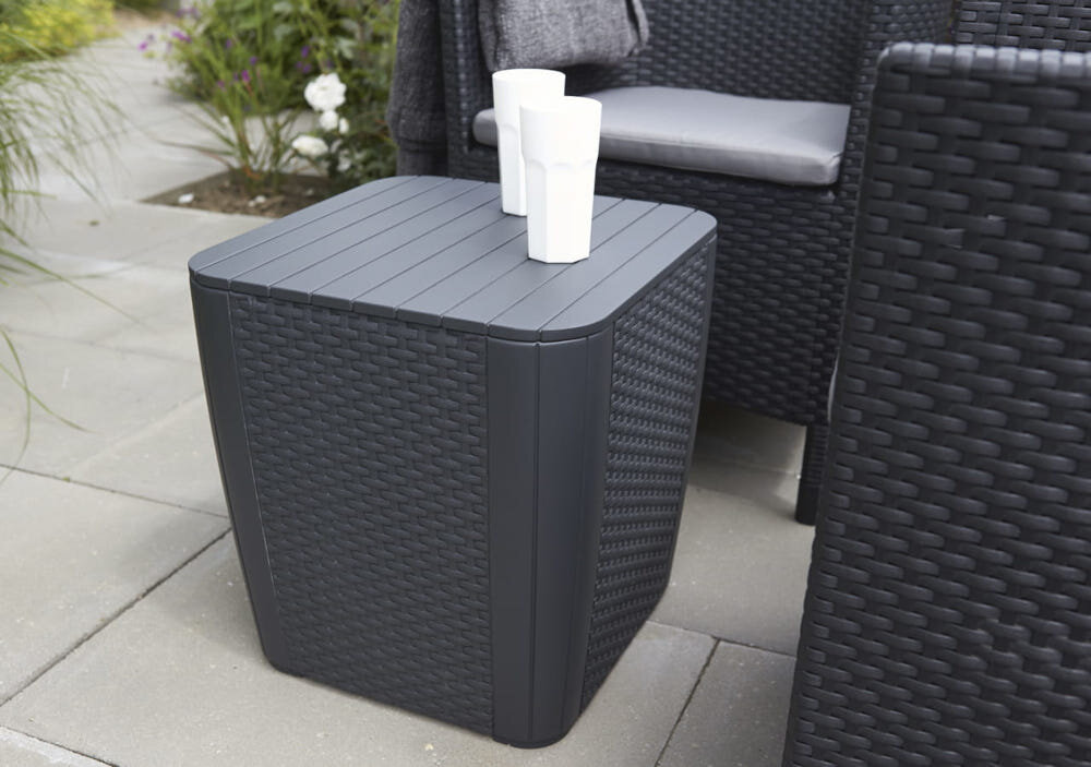 Stolik ogrodowy KETER Luzon 241664 Grafitowy z najwyższej jakości tworzyw sztucznych imituje naturalny splot rattanowy technorattan system CLICK AND GO montaż na zatrzaski