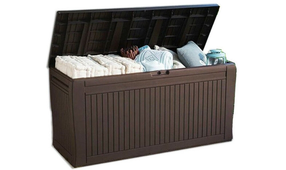 Skrzynia ogrodowa KETER Comfy Storage Box 270l Brąz mocna wytrzymała pięknie zaprojektowana estetycznie wykończona