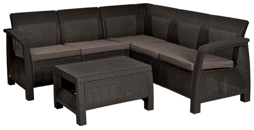 Stolik ogrodowy KETER Corfu 207786 Brązowy z najwyższej jakości tworzyw sztucznych imituje naturalny splot rattanowy z technorattanu system JUST CLICK AND GO montaż na zatrzaski