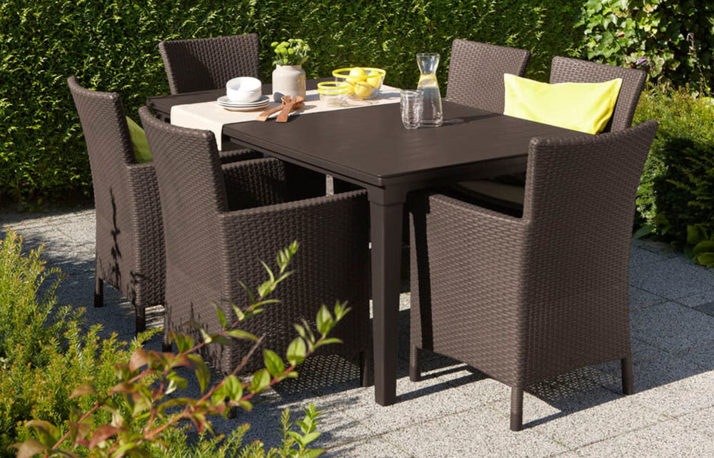 Fotel ALLIBERT Iowa 215519 stelaż wysoka odporność na skrajne warunki atmosferyczne zabezpieczyć poduszki przed wilgocią i opadami