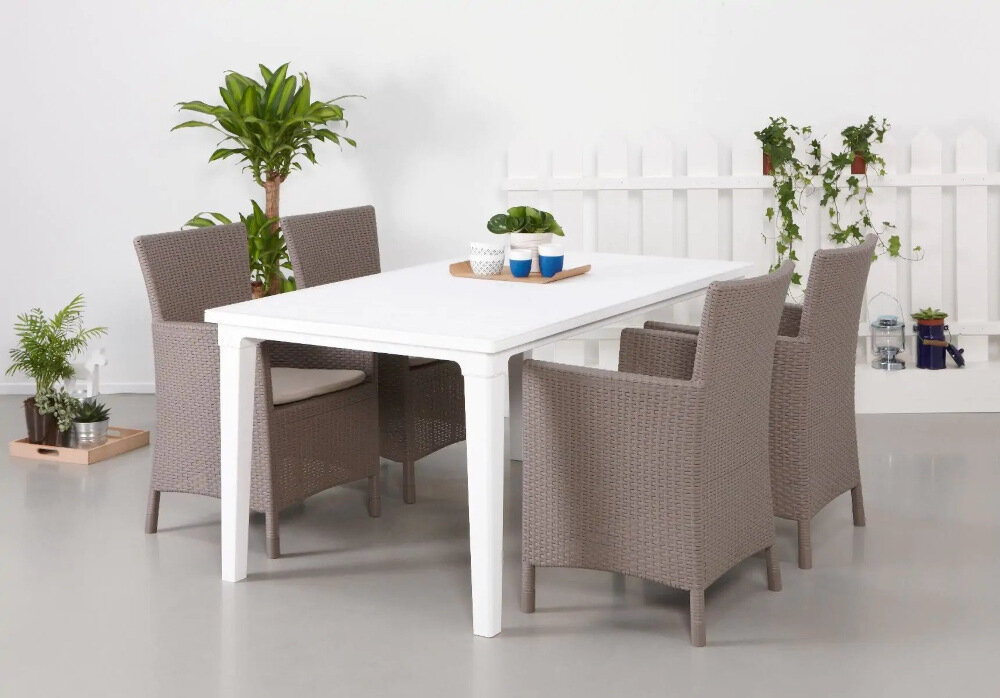 Fotel ALLIBERT Iowa 215519 stelaż z najwyższej jakości tworzyw sztucznych imituje naturalny splot rattanowy technorattan system JUST CLICK AND G montaż na zatrzaski nie wymaga narzędzi