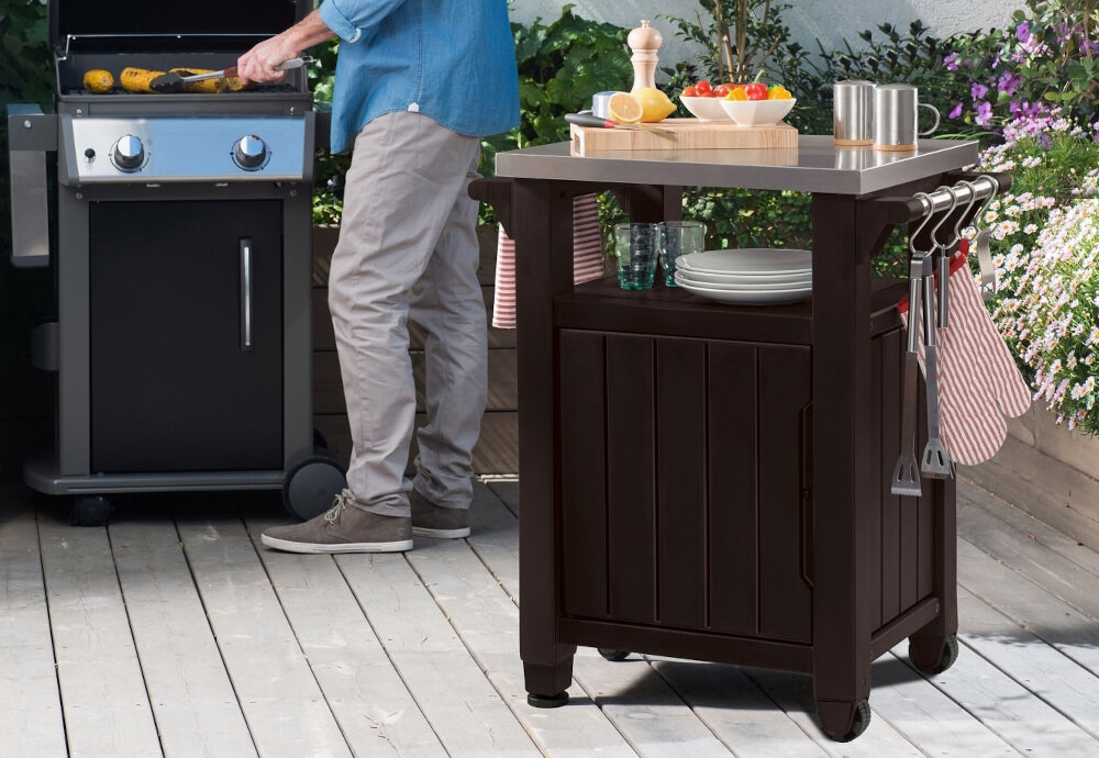 Stół ogrodowy KETER grillowy Unity 230420 Grafitowy blat duży ze stali nierdzewnej