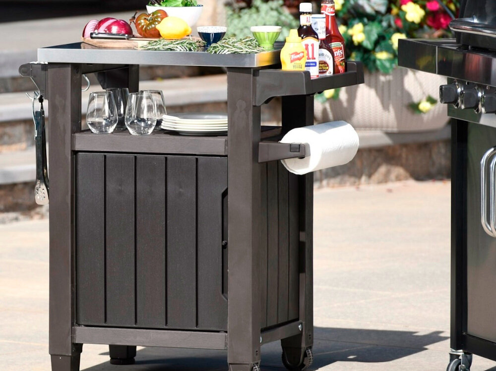 Stół ogrodowy KETER grillowy Unity 230420 Grafitowy chwytu boczna półka