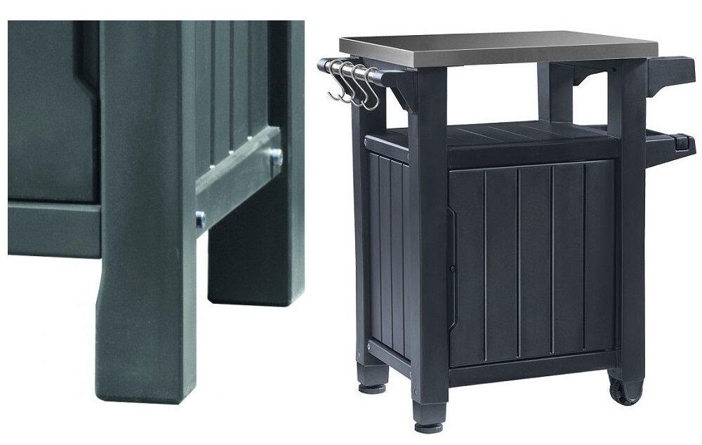 Stół ogrodowy KETER grillowy Unity 230420 Grafitowy dwa kółka regulowane nóżki