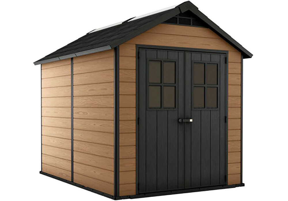 Domek narzedziowy KETER Newton 759 Mahon-brazowy wyglad front skos