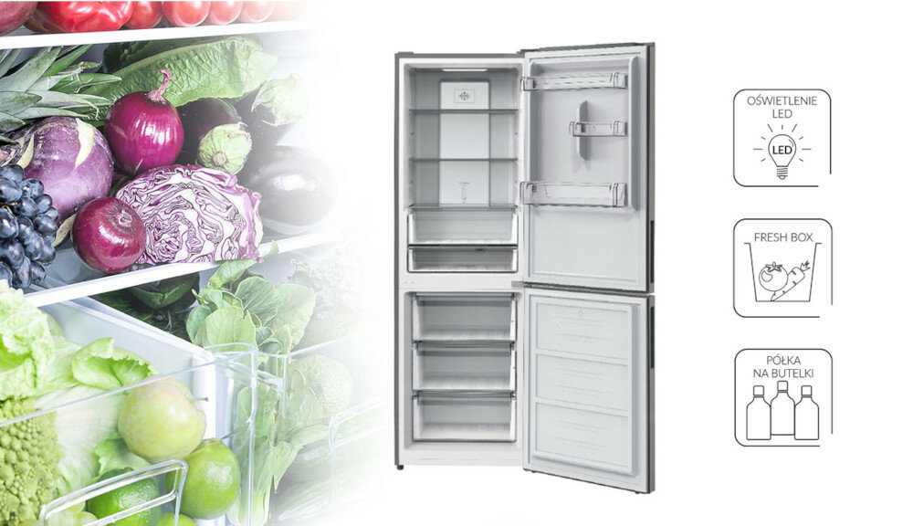Lodówka MPM 357-FF-30 Nofrost Srebrna wyposażenie LED