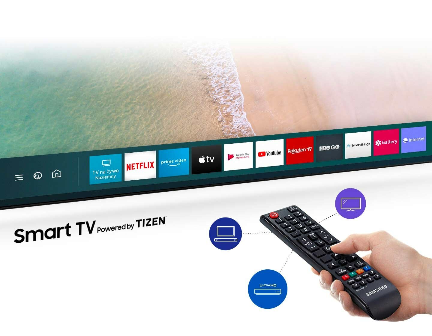 Czarny pilot w dłoni, która sterujące nim pracą telewizora i innych urządzeń