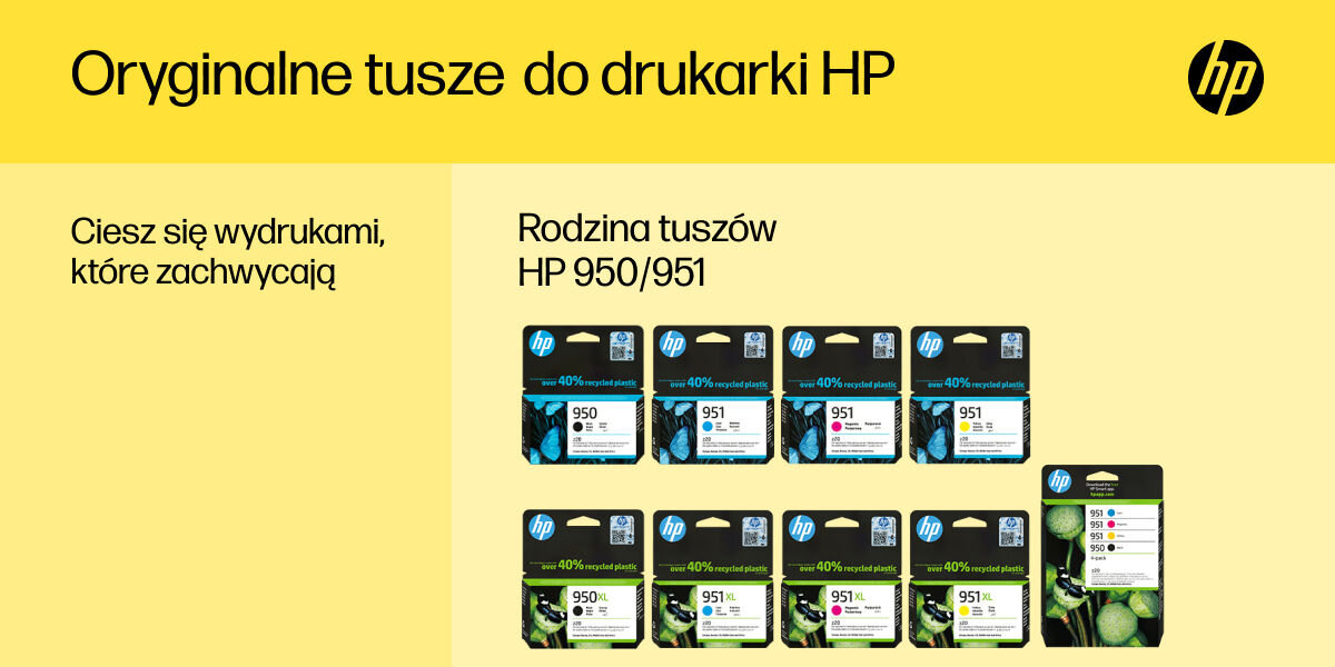 Zestaw tuszów HP 950 / 951 Czarny 24 ml, Błękitny 8.5 ml, Purpurowy 8 ml, Żółty 8 ml 6ZC65AE 
					wysoka jakość niezawodność do 50% więcej stron w porównaniu do zamienników zgodność