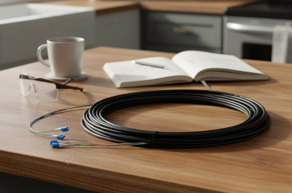 Kabel LC - LC UBIQUITI - kabel leżący na blacie