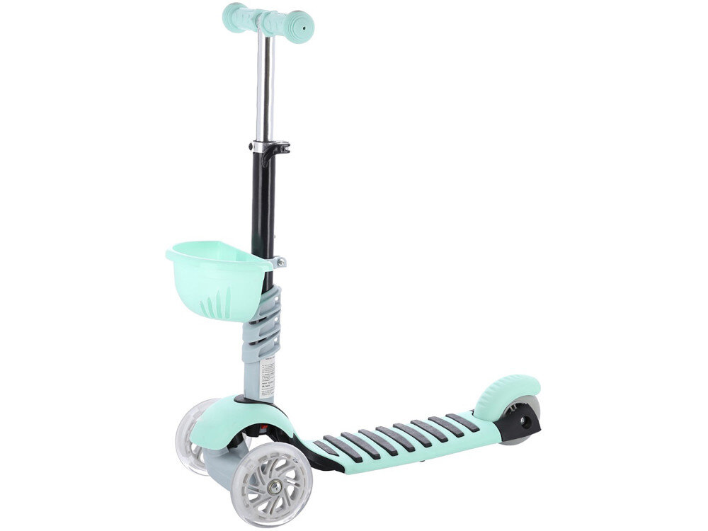Hulajnoga dla dzieci SIGNA HLB07 Szaro-miętowy szeroki podest jezdny pokryty powłoką antypoślizgową z lekkich i wytrzymałych materiałów kierowania uchwyty pokryte materiałem TRP dla dzieci o wadze do 50 kg