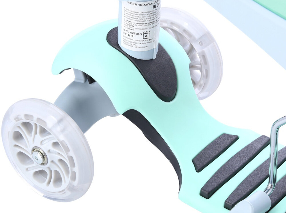 Hulajnoga dla dzieci SIGNA HLB07 Szaro-miętowy 2 skrętne kółka z przodu świecą podczas jazdy amortyzują drgania odporne na uszkodzenia tylny hamulec nożny