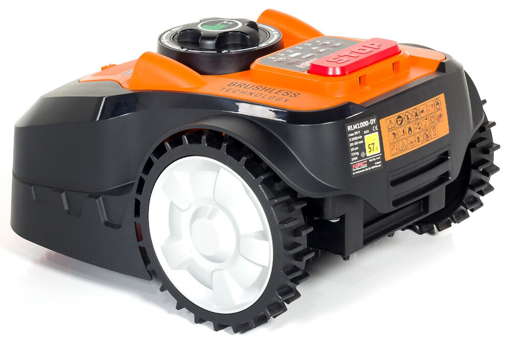 Robot koszący NAC RLM1000-DY sterowanie Wi-Fi-Bluetooth akumulator Li-Ion 4 Ah napięcie 20V powierzchnia 1000 m2 nachylenie terenu 35%