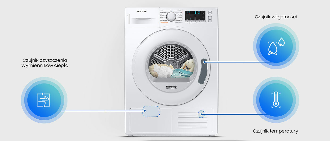 Trzy czujniki dostosowują parametry suszenia  Trzy czujniki dostosowują parametry suszenia